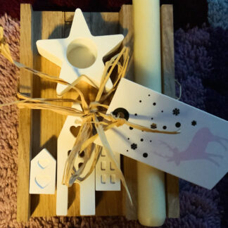 Geschenkset - Kerzenständer mit kleinen Häusern aus Raysin